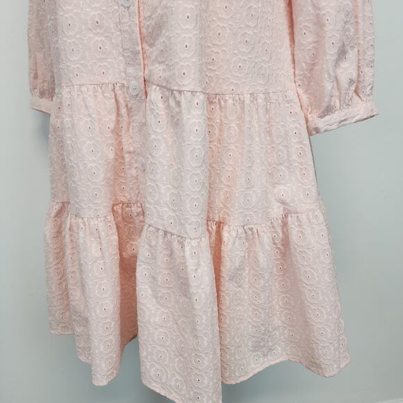 Tommy Hilfiger Eyelet Tiered Babydoll Dress Size 2 Light Pink Relaxed Oversized - Picture 8 of 16
